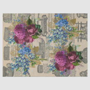 Vintage Floral Newspaper Print Decoupage Tissue Paper