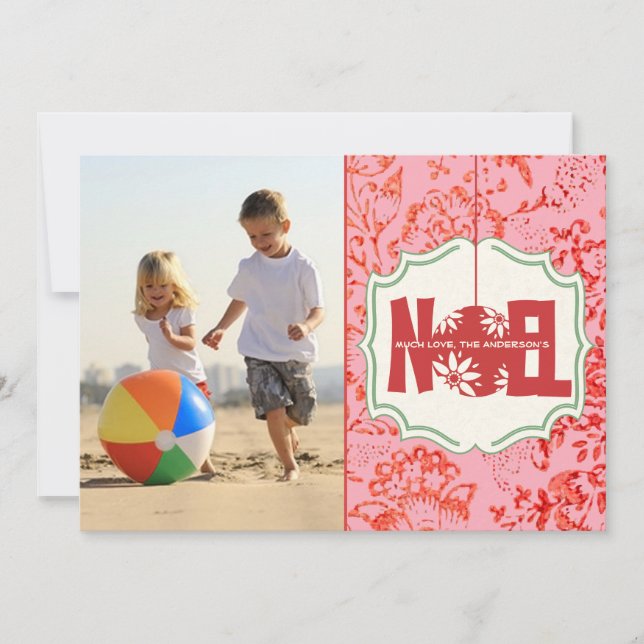 Vintage Floral Noel Christmas photo card (Front)