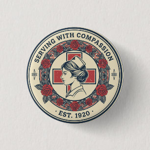 Vintage Floral Nurse Emblem Round Button