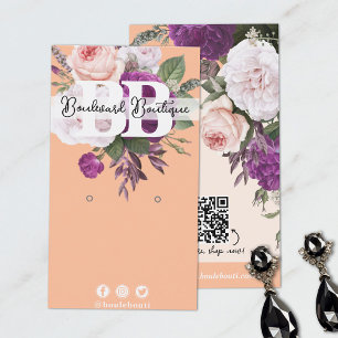Vintage Floral on Peach Earring Jewellery QR Code Business Card