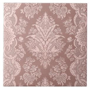 Vintage Floral on Rosy Beige Ceramic Tile