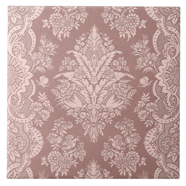 Vintage Floral on Rosy Beige Ceramic Tile (Front)
