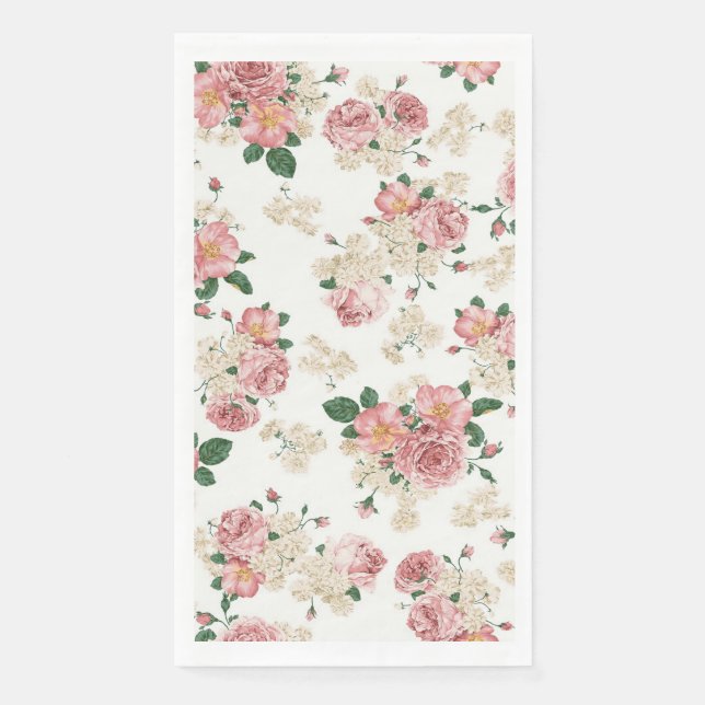 Vintage Floral on White Napkin (Front)