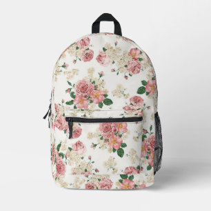 Vintage Floral on White Printed Backpack