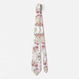 Vintage Floral on White Tie