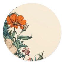 Vintage Floral Orange Teal Invitation Sticker