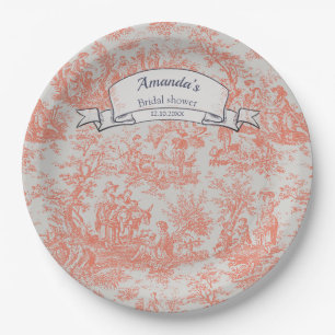 Vintage floral orange toile de jouy shower  paper plate