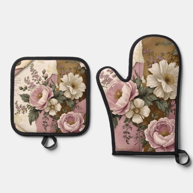 Vintage Floral - Oven Mitt & Pot Holder Set  (Front)