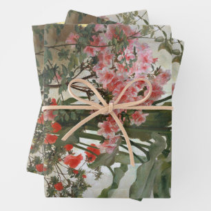 Vintage Floral Painting Side of a Greenhouse Wrapping Paper Sheet