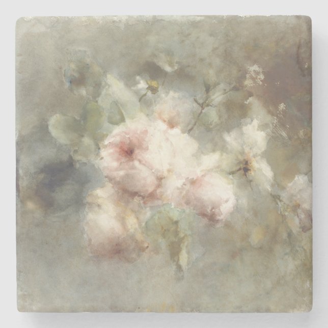 Vintage Floral Painting  Stone Coaster (Front)