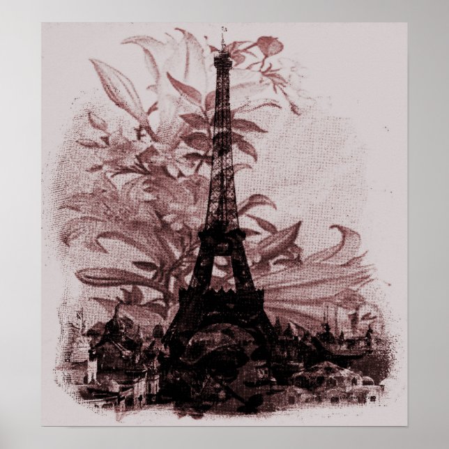 Vintage Floral Paris Eiffel Tower Poster (Front)