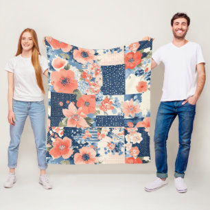 Vintage Floral Patchwork Pattern (11) Fleece Blanket