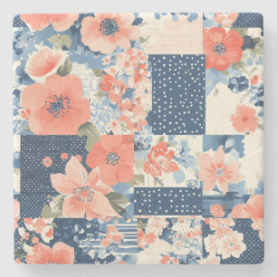Vintage Floral Patchwork Pattern (11) Stone Coaster