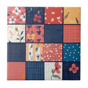 Vintage Floral Patchwork Pattern (2) Ceramic Tile