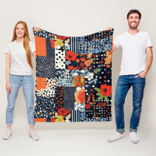 Vintage Floral Patchwork Pattern (3) Fleece Blanket
