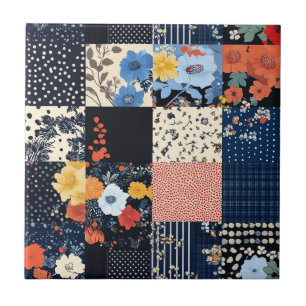 Vintage Floral Patchwork Pattern (9) Ceramic Tile