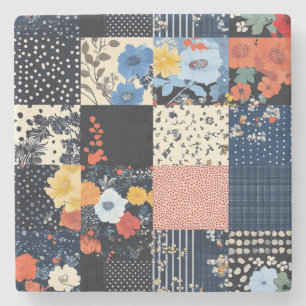 Vintage Floral Patchwork Pattern (9) Stone Coaster