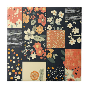 Vintage Floral Patchwork Pattern Ceramic Tile