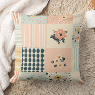 Vintage Floral Patchwork Pattern - Pastel (12) Cushion