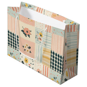 Vintage Floral Patchwork Pattern - Pastel (12) Large Gift Bag