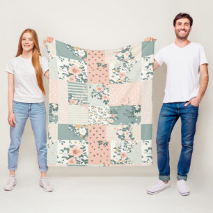 Vintage Floral Patchwork Pattern - Pastel (1) Fleece Blanket