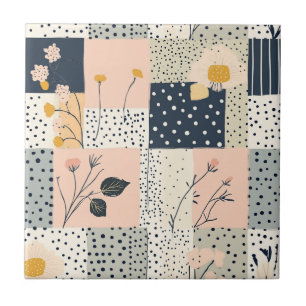 Vintage Floral Patchwork Pattern - Pastel (5) Ceramic Tile