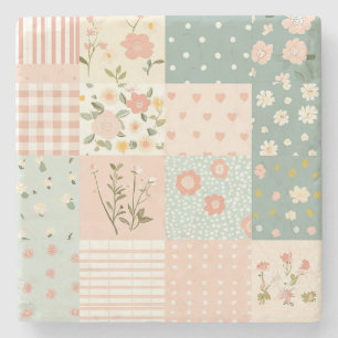 Vintage Floral Patchwork Pattern - Pastel (6) Stone Coaster
