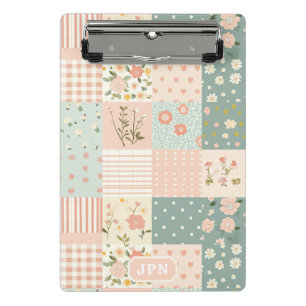 Vintage Floral Patchwork Pattern - Pastel (7) Mini Clipboard