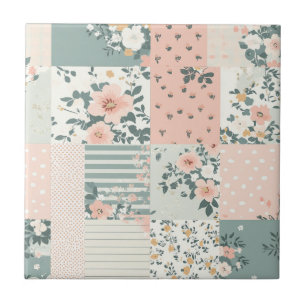 Vintage Floral Patchwork Pattern - Pastel Ceramic Tile