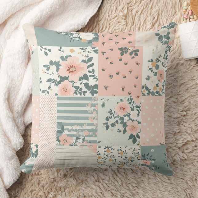 Vintage Floral Patchwork Pattern - Pastel Cushion (Blanket)