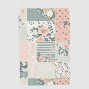 Vintage Floral Patchwork Pattern - Pastel Golf Towel