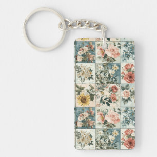Vintage Floral Patchwork Style Design Key Ring