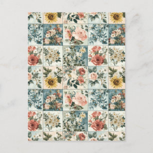 Vintage Floral Patchwork Style Design Postcard
