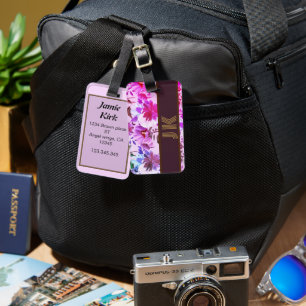 vintage floral patten custom monogram personalise luggage tag