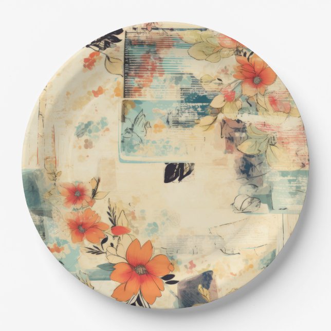 Vintage Floral Pattern (2) Paper Plate (Front)