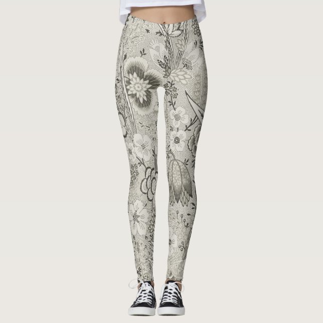 Vintage Floral Pattern Art Grey Leggings (Front)
