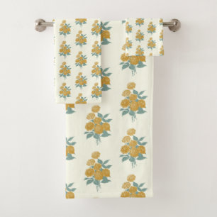 Vintage Floral Pattern Autumn Mustard Yellow Bath Towel Set