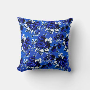 Vintage Floral Pattern   Blue White & Navy Cushion