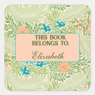 Vintage floral pattern bookplate square sticker