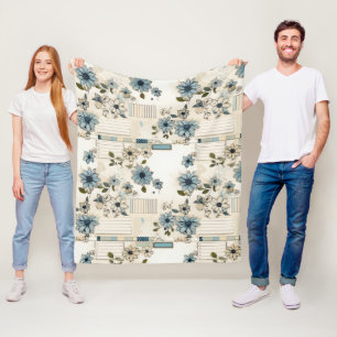 Vintage Floral Pattern Fleece Blanket