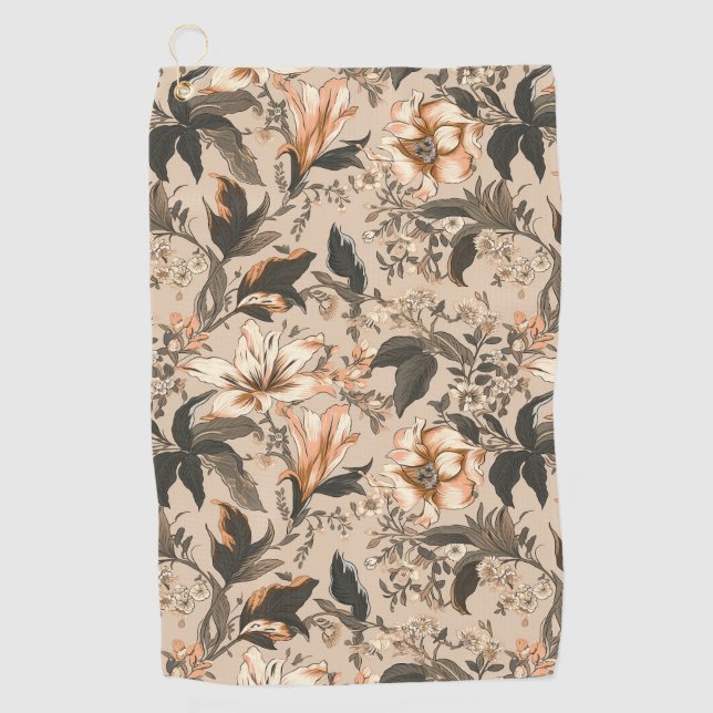 Vintage Floral Pattern Golf Towel (Front)