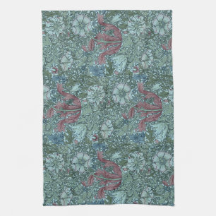 Vintage Floral Pattern Green Blue Red White Tea Towel