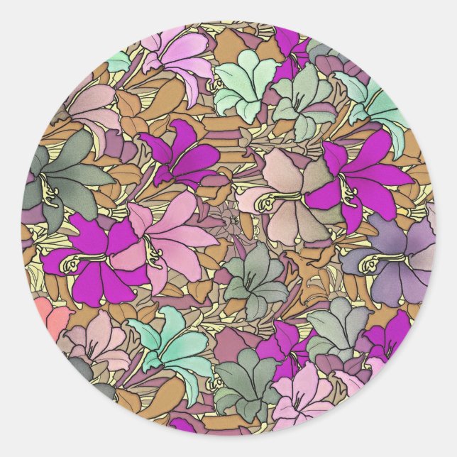 Vintage Floral Pattern Illustration Classic Round Sticker (Front)