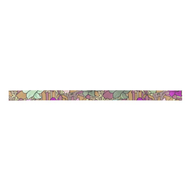 Vintage Floral Pattern Illustration Satin Ribbon (Front)