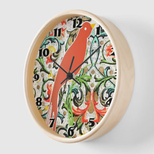Vintage Floral Pattern Love Bird Clock
