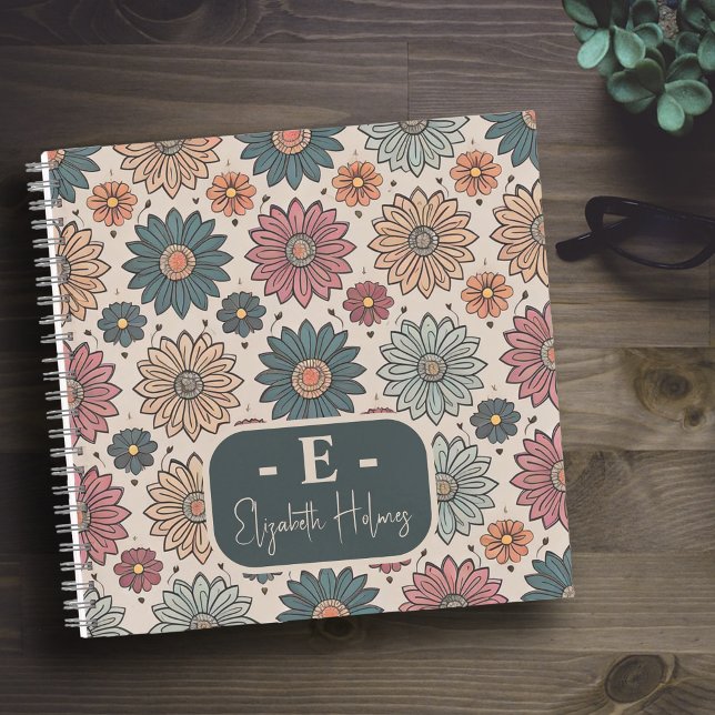 Vintage floral pattern monogram name notebook (Creator Uploaded)
