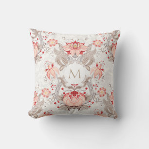 Vintage Floral Pattern Monogram Square Pillow