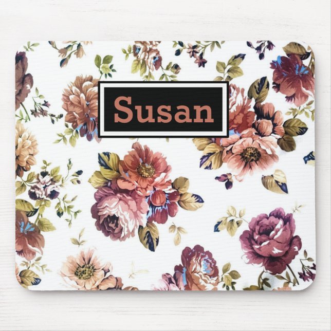 Vintage Floral Pattern Mousepad (Front)