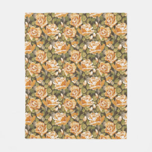 Vintage Floral pattern of yellow roses Fleece Blanket