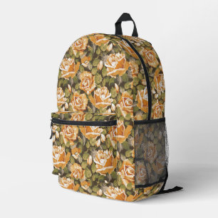 Vintage Floral pattern of yellow roses Printed Backpack